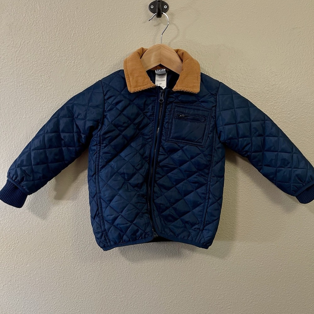 Little Lad Toddler Quilted Chore Jacket Corduroy‎ Collar Navy Brown Size 4T